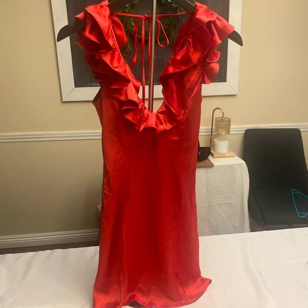 Red Ruffled Mini Dress - Picture 4 of 8